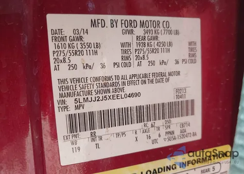 2014 Lincoln Navigator from USA, damaged, VIN 5LMJJ2J5XEEL04690